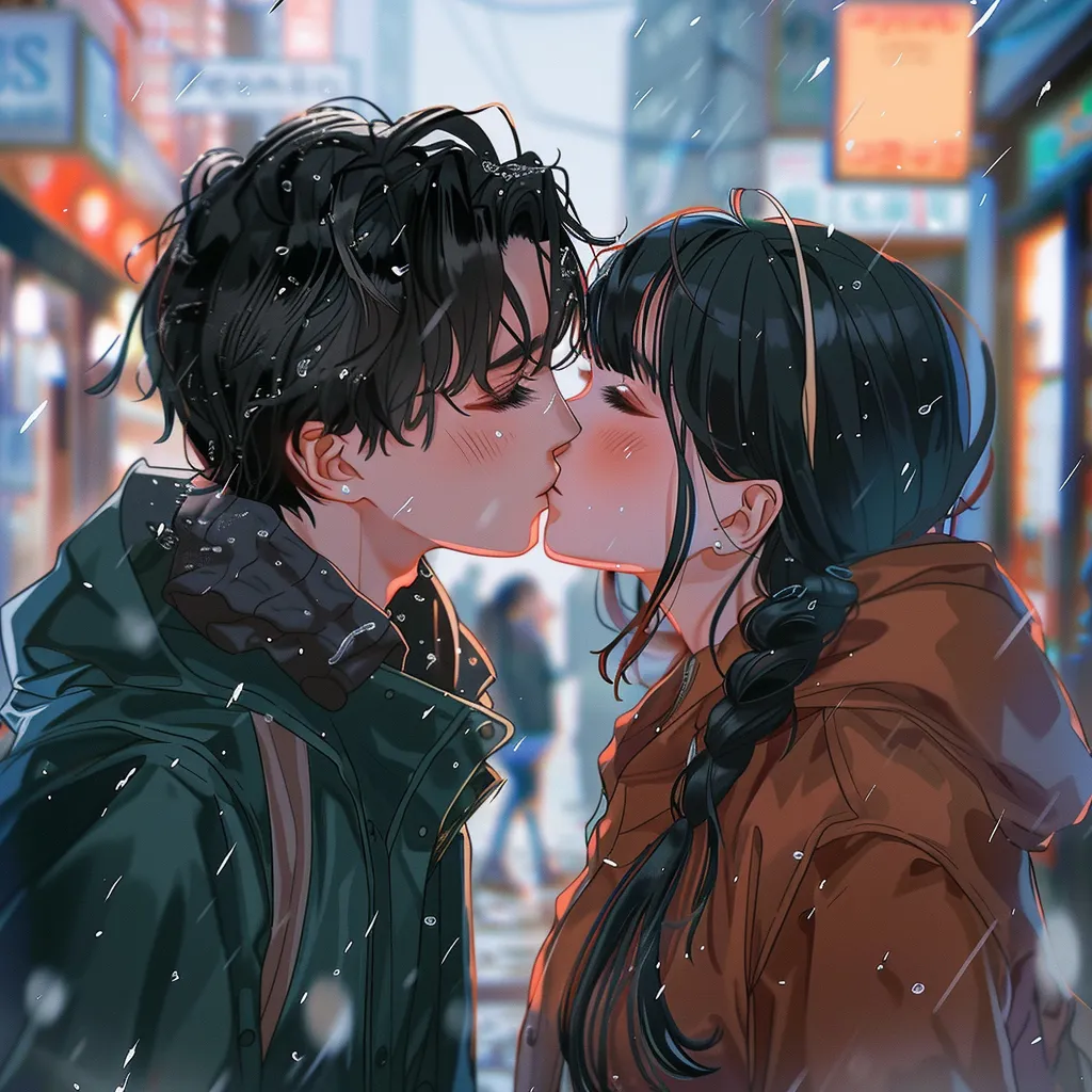 kissing anime pfp kissing, winter, lofi, rain, valentine
