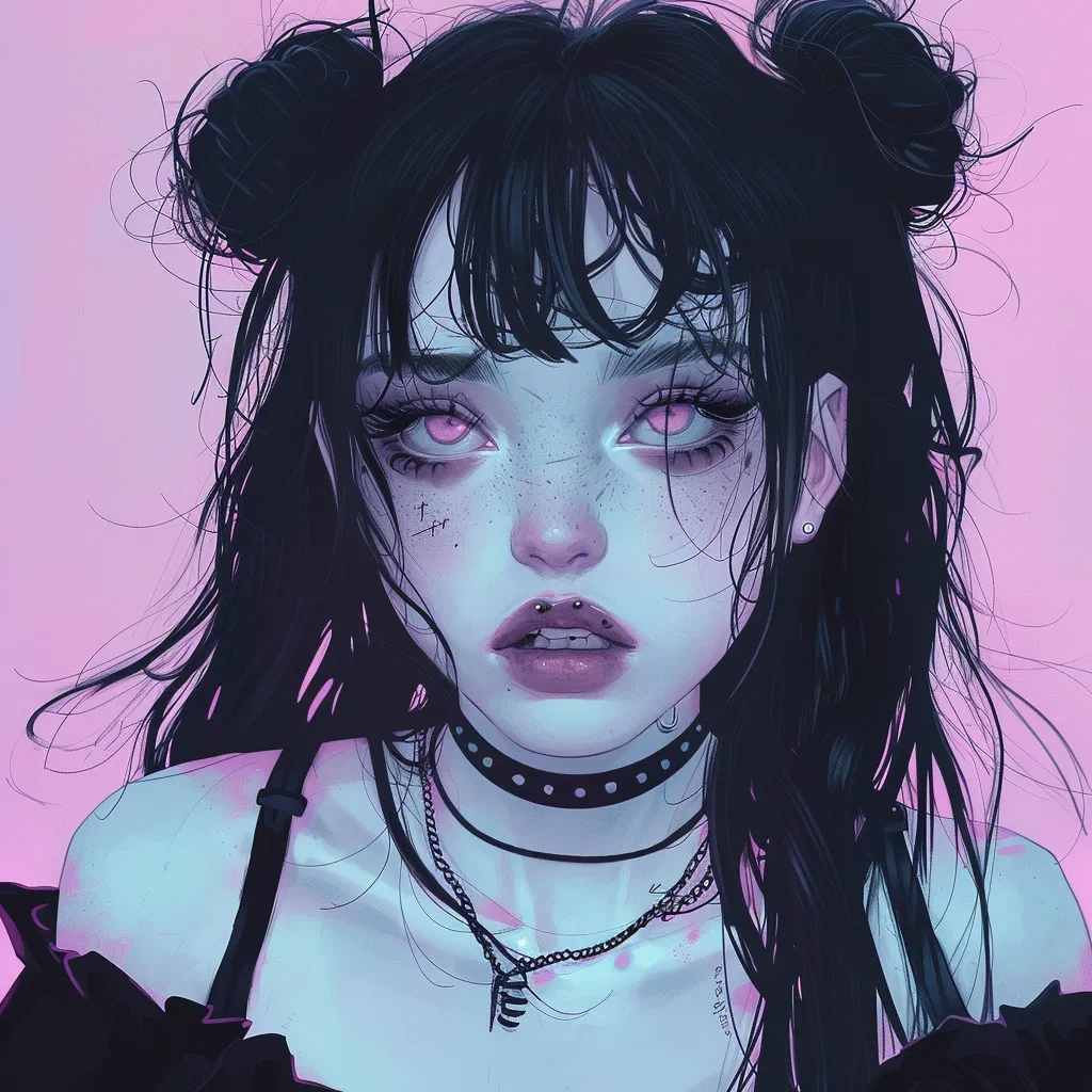 pastel anime pfp goth, grunge, kuromi, neon, zombie