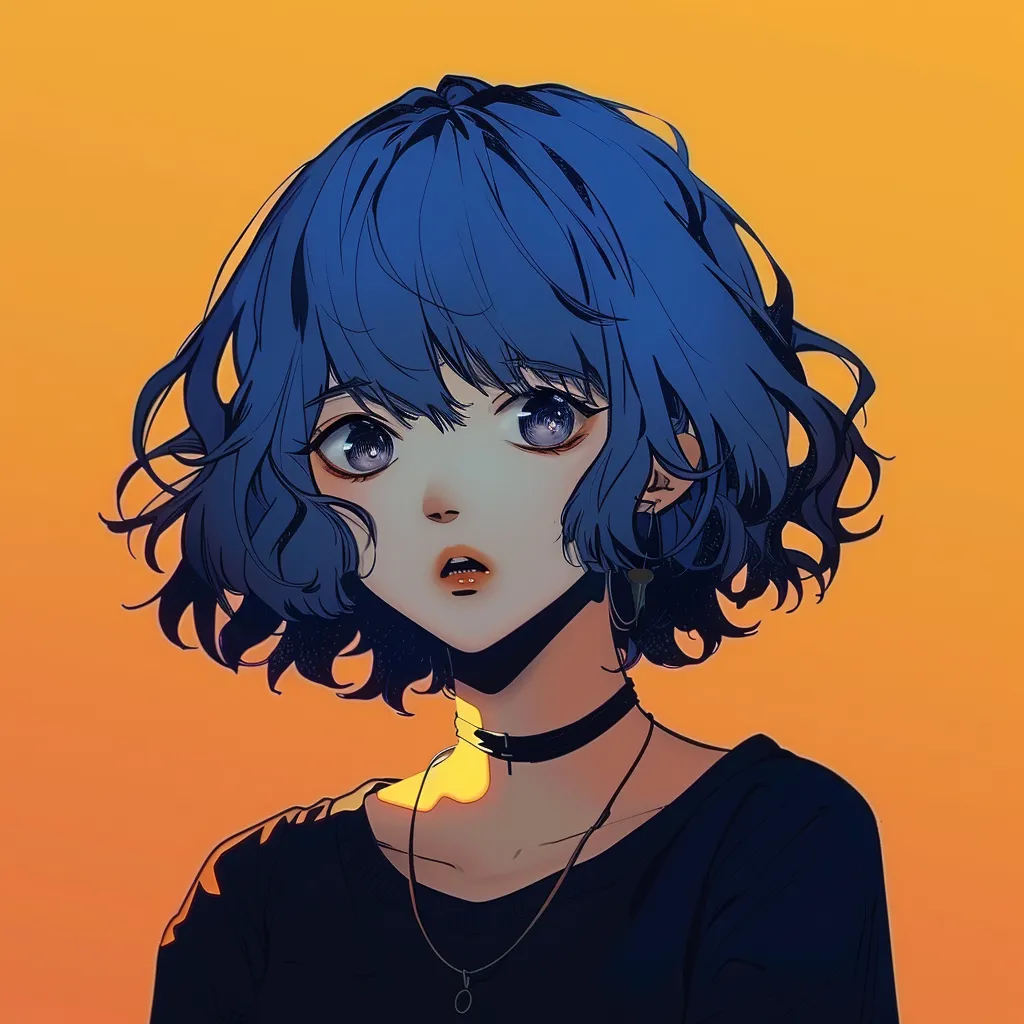 alt anime pfp lofi, violet, blue, girl, ramona