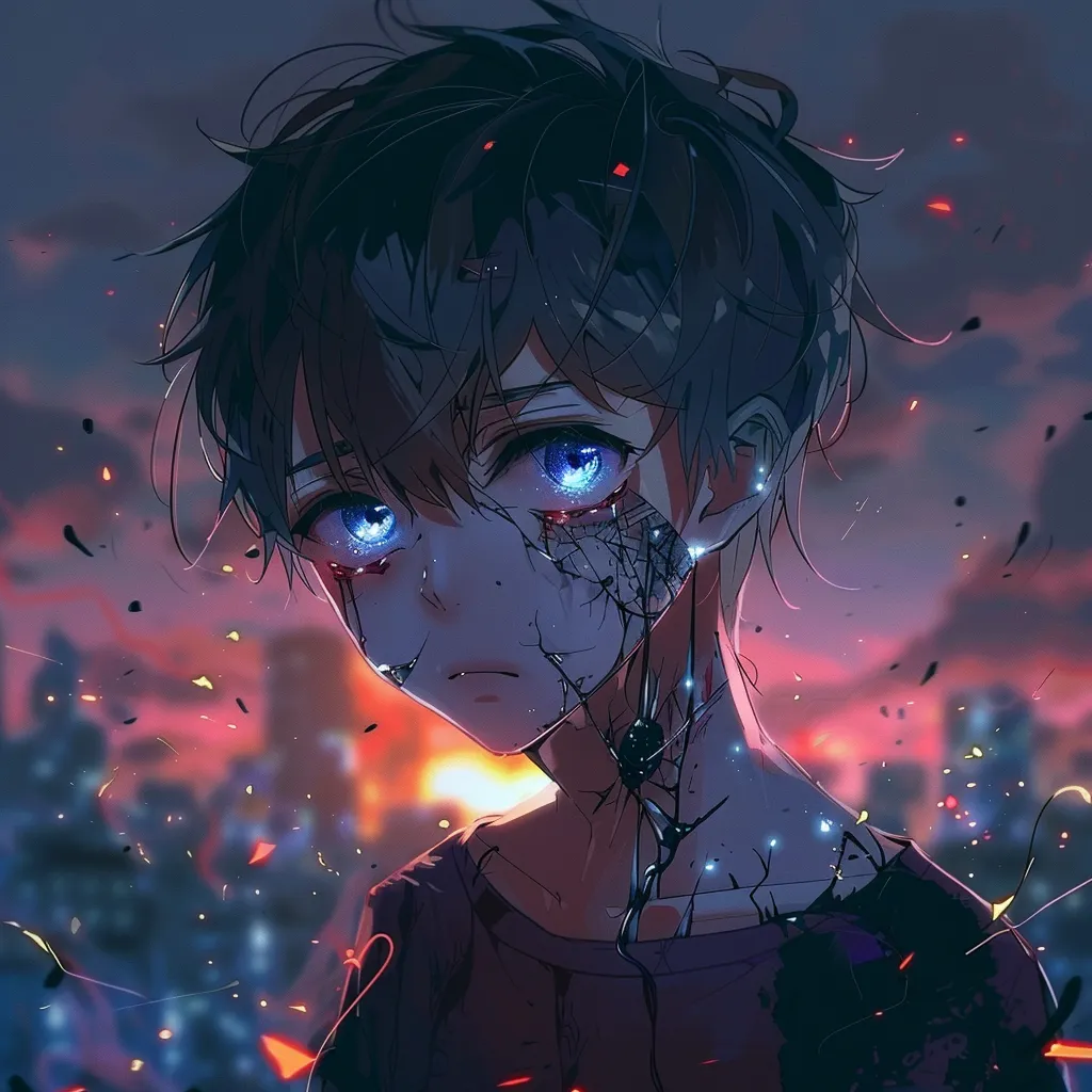 broken anime pfp shattered, tear, broken, yandere, eren