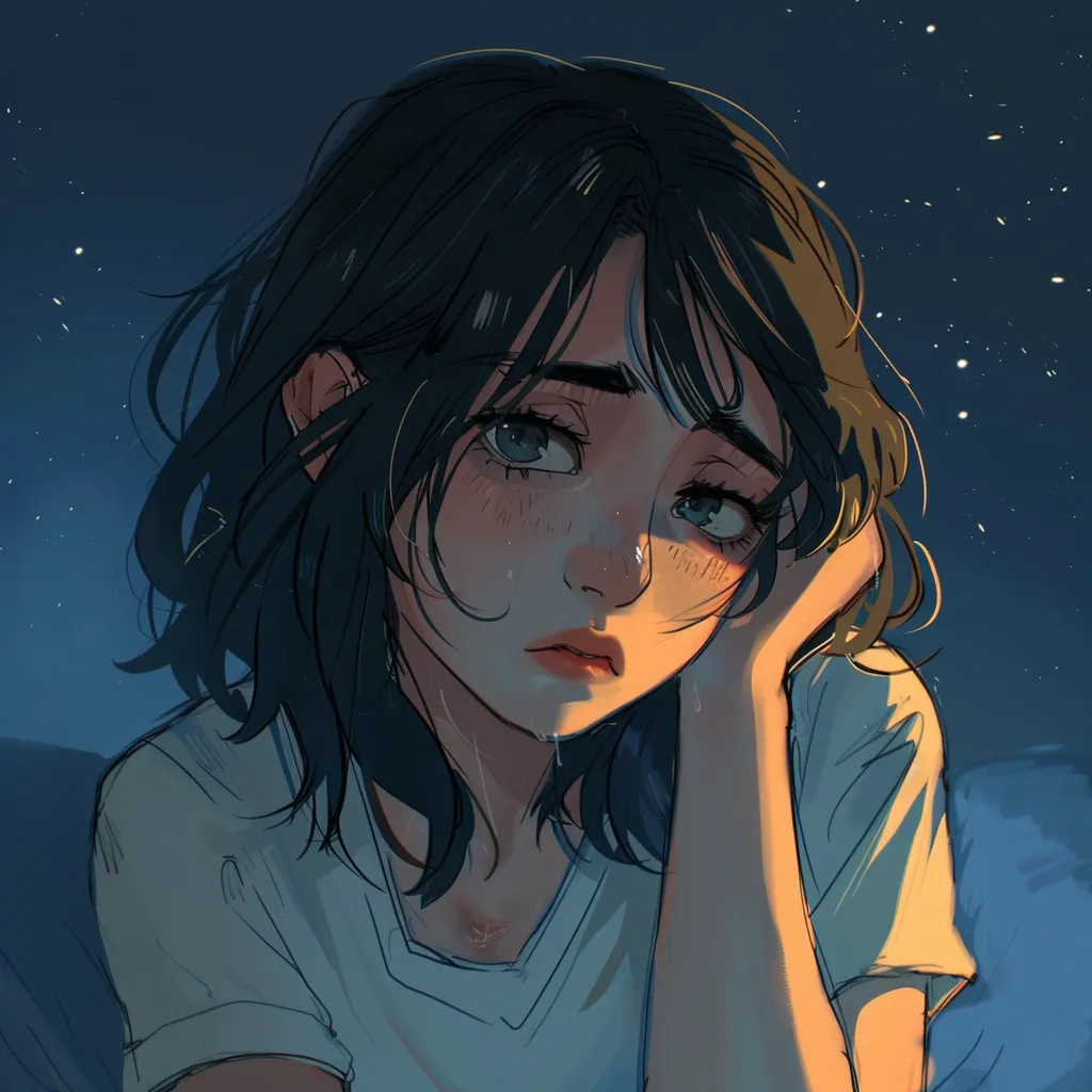 tired anime pfp lofi, tear, lonely, tired, unknown