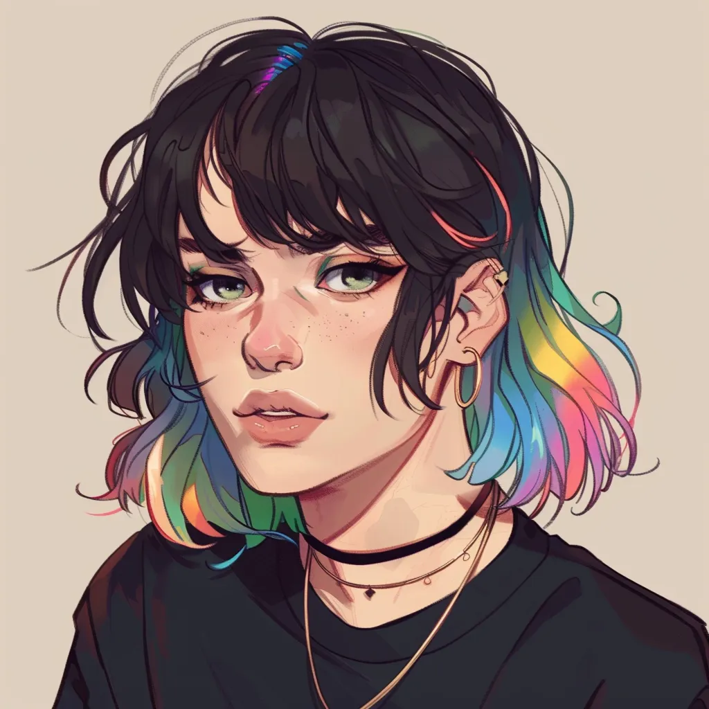 non binary anime pfp rainbow, pastel, girl, hair, grunge