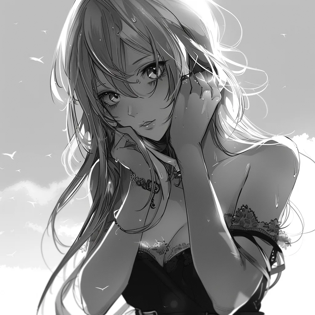 hot anime girl black and white pfp