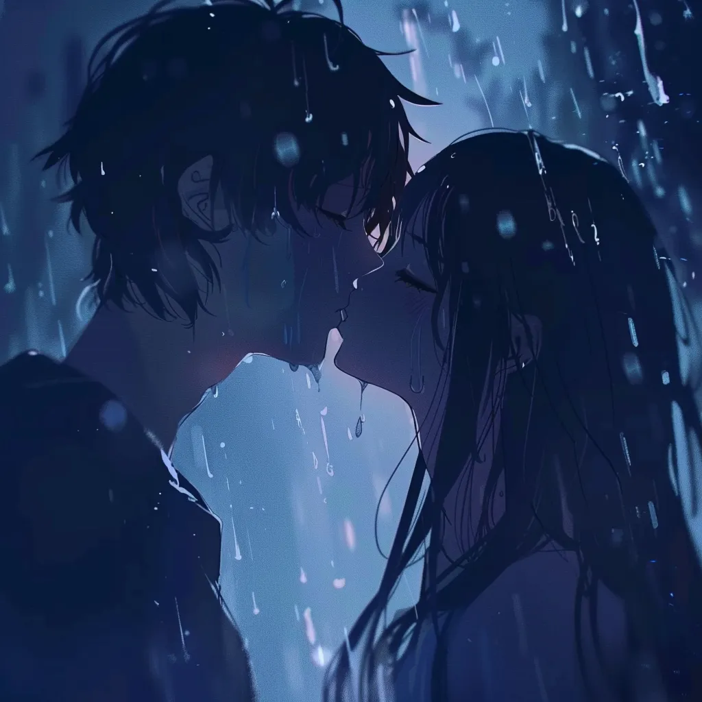 kissing anime pfp rain, kissing, yato, tear, lofi