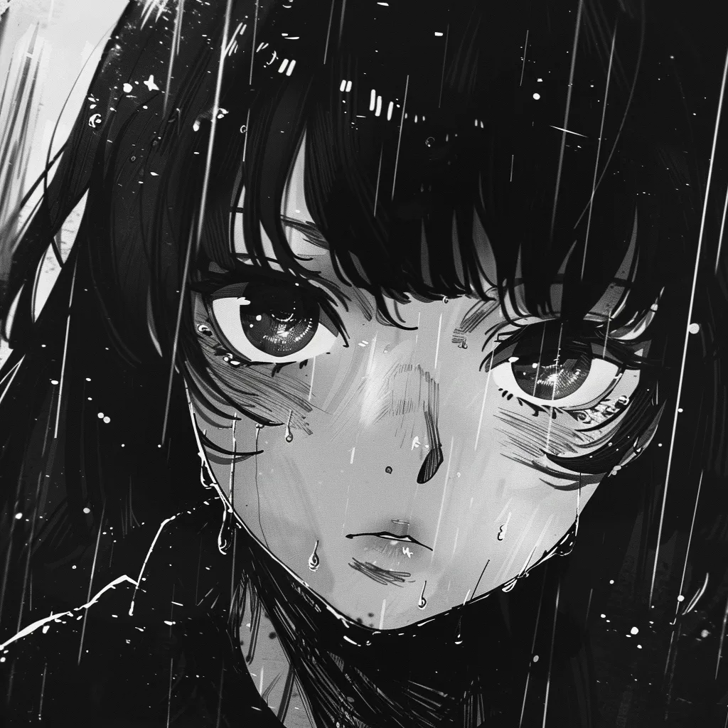 sad anime pfp black and white