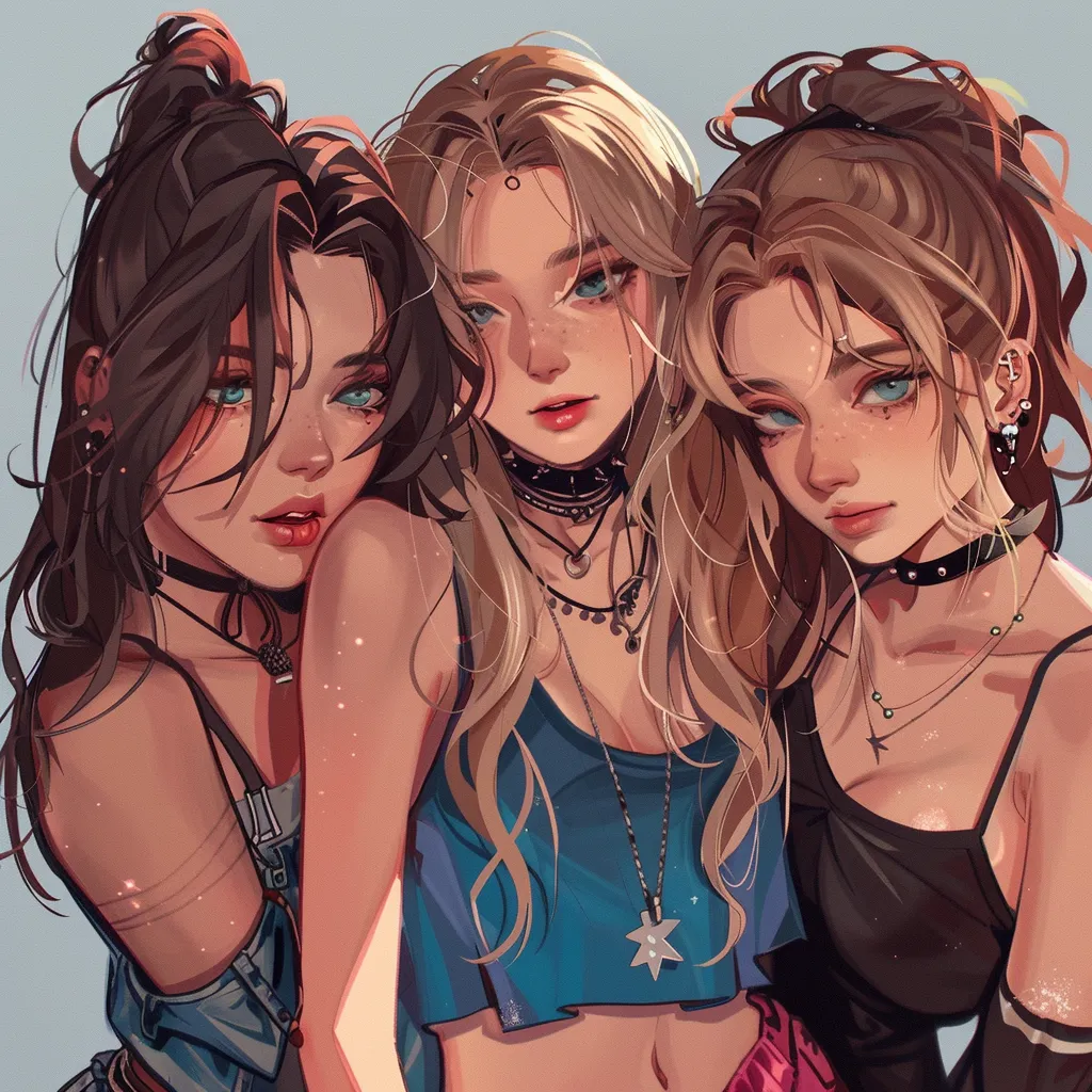 trio anime pfp trio, girls, kpop, grunge, study