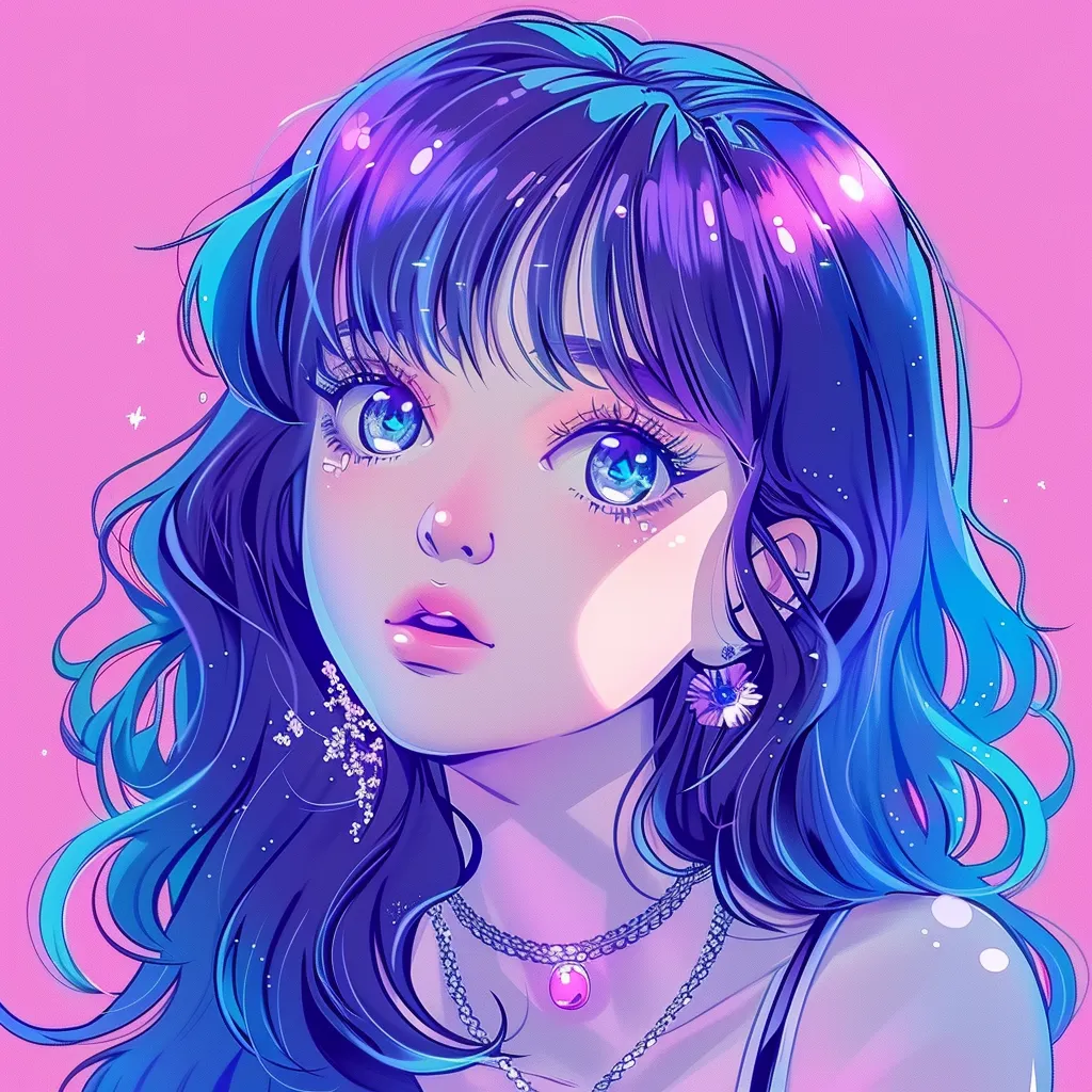 anime pfp tiktok violet, ramona, neon, pastel, vaporwave