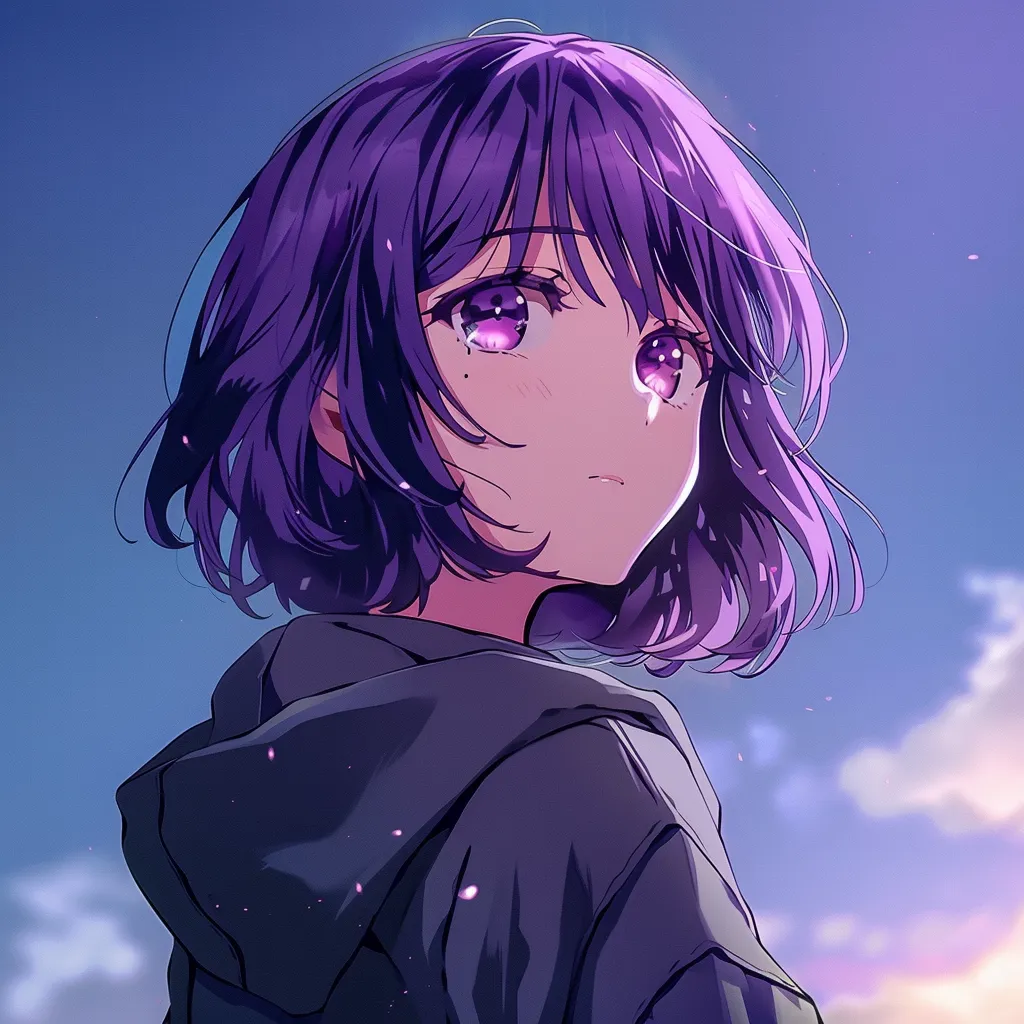 sick anime pfp violet, yato, purple, megumi, hoodie