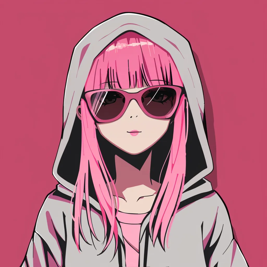 anime pfp with glasses hoodie, sunglasses, pink, luka, uta