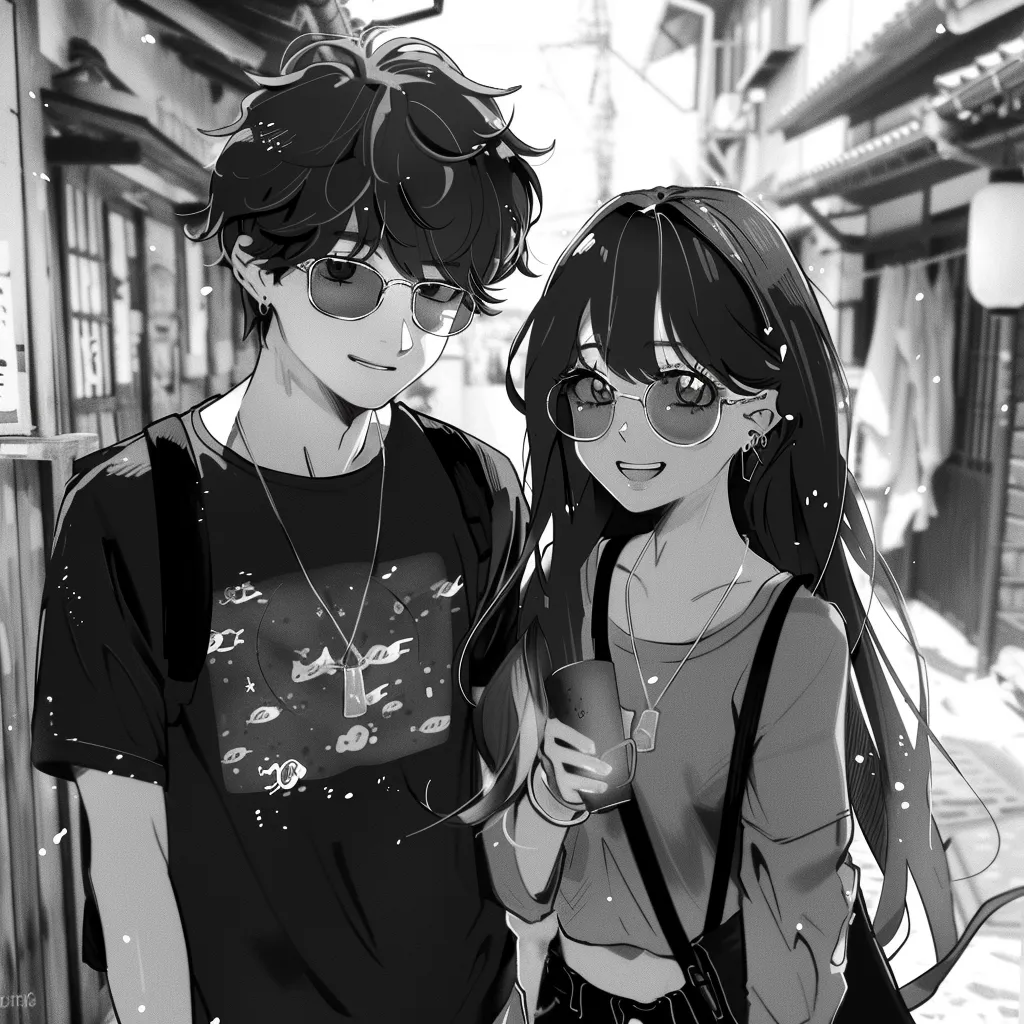 anime couple pfp black and white