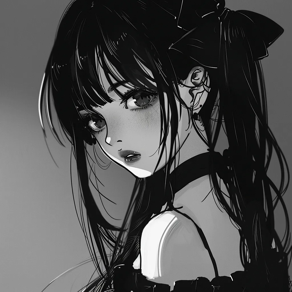 black and white anime pfps girl