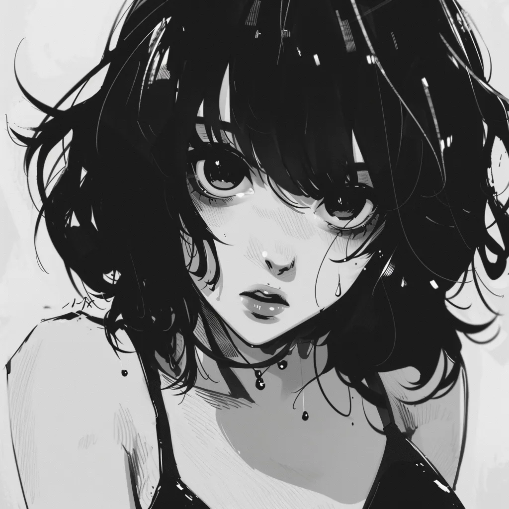 hot anime girl black and white pfp