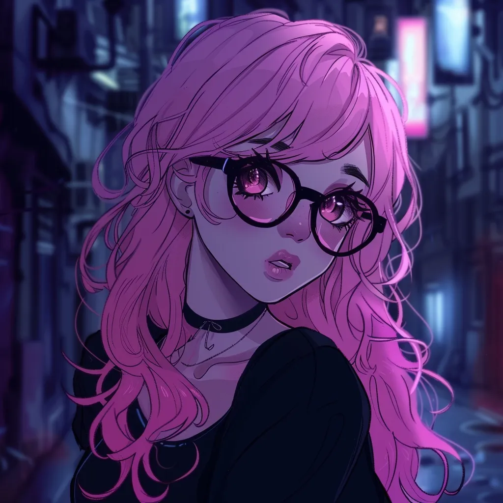 custom anime pfp glasses, pink, unknown, anime, violet