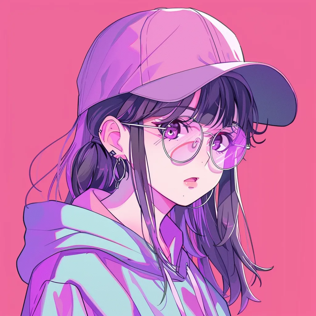 popular anime pfp lofi, vaporwave, neon, glasses, violet