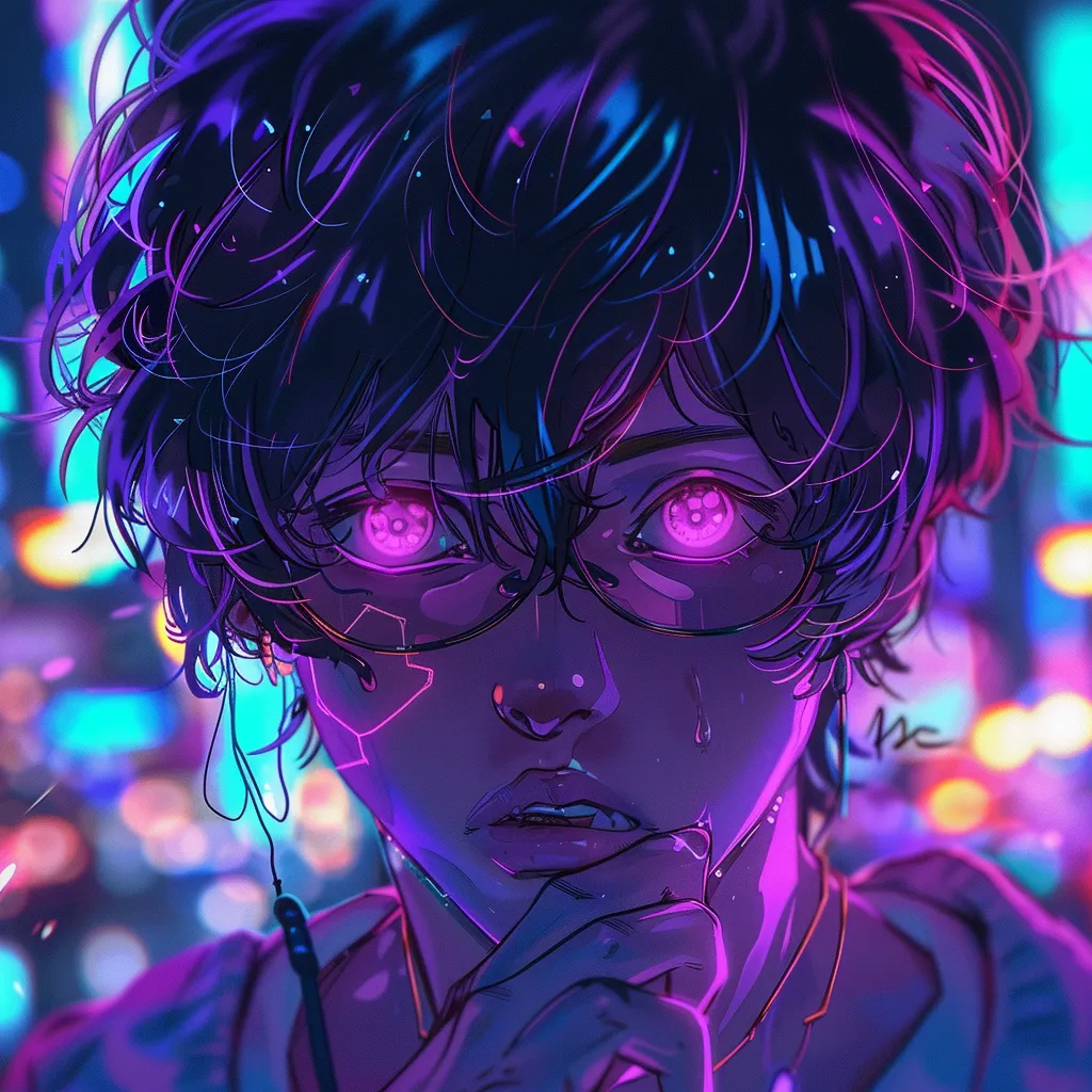 neon anime pfp neon, stranger, violet, joker, shattered