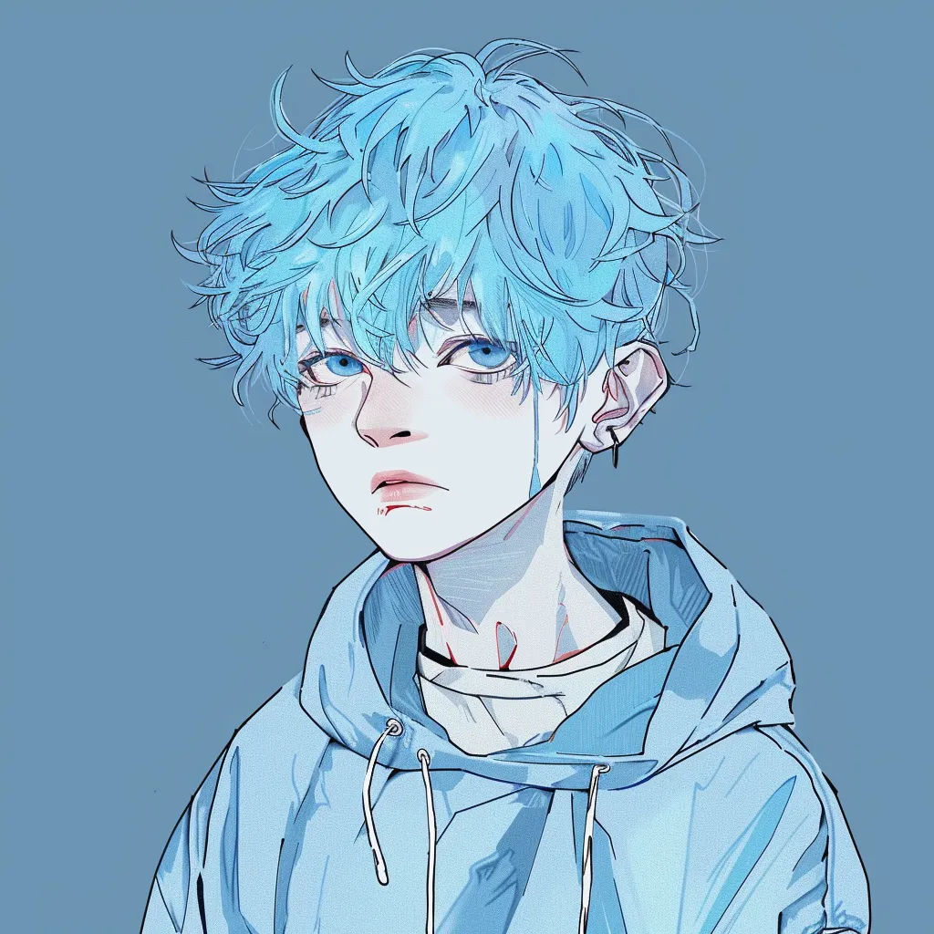 light blue anime pfp killua, hoodie, blue, kun, pastel