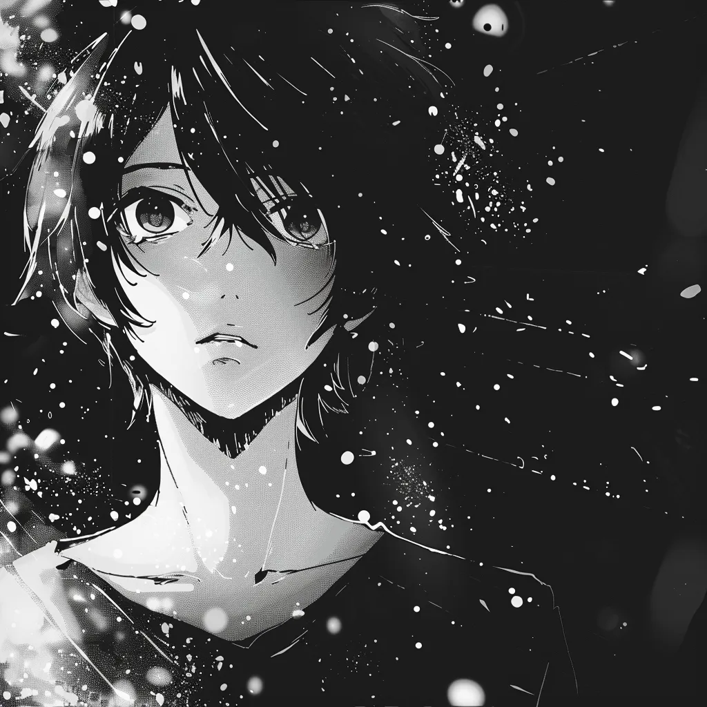 anime pfp black and white boy