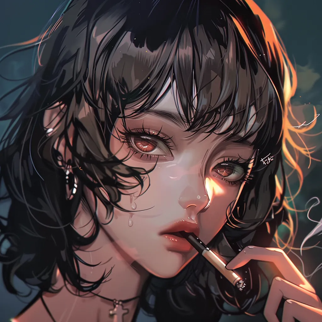 smoking anime pfp uta, himiko, smoking, tear, junji