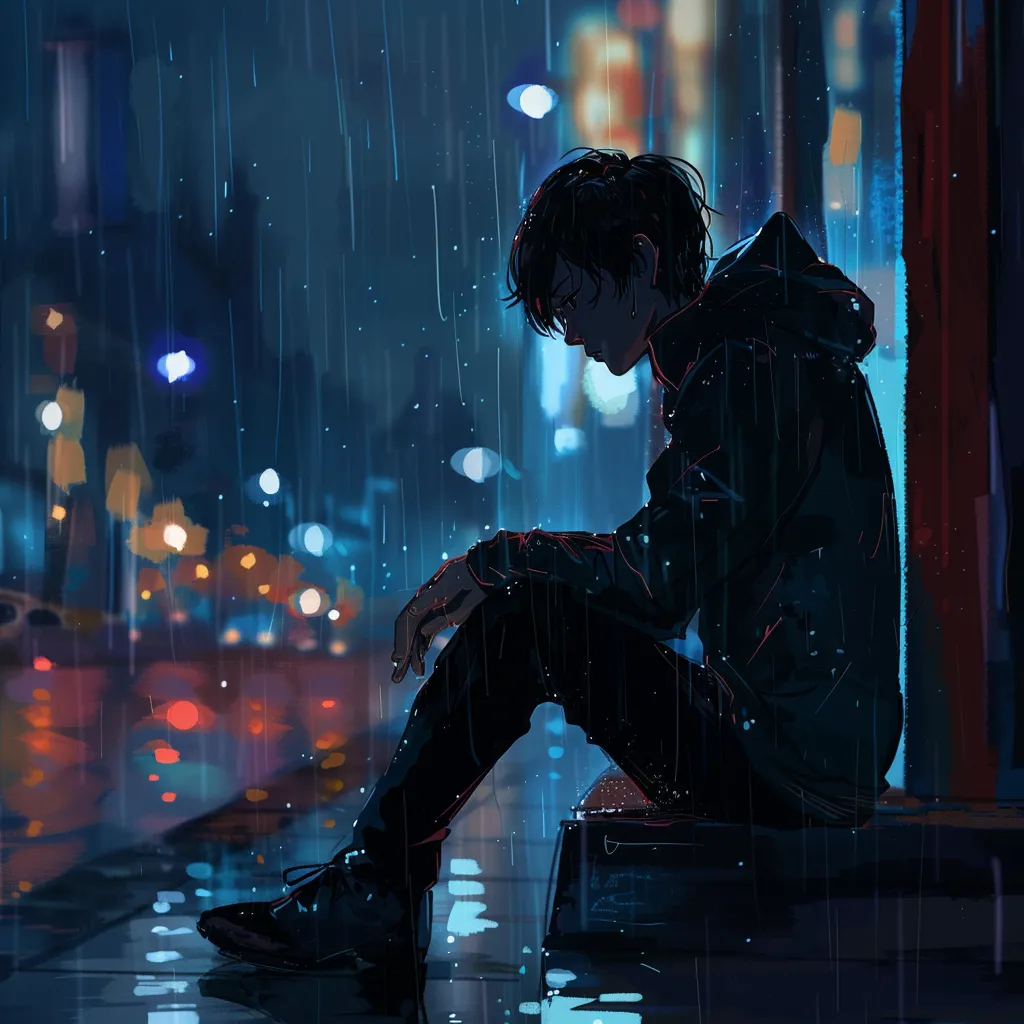 alone anime pfp rain, alone, lonely, lofi, stray