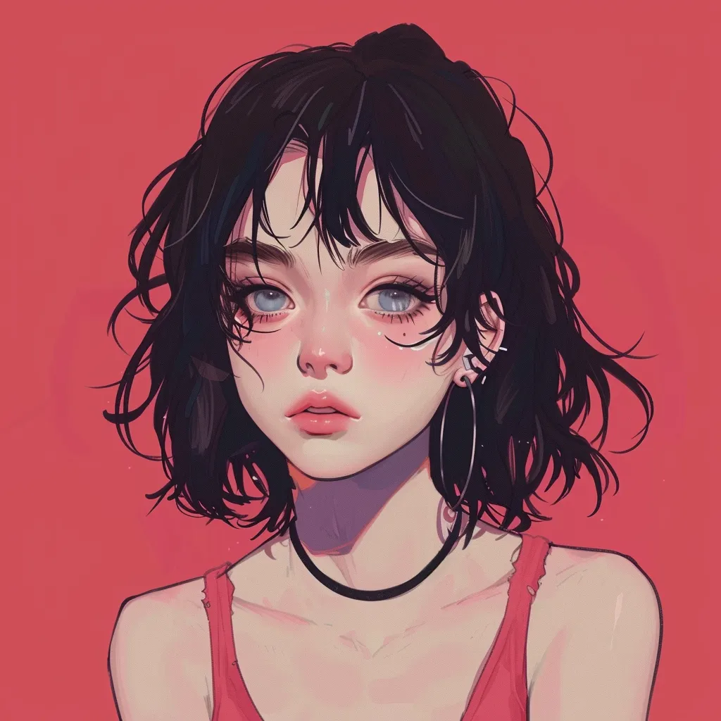 low quality anime pfp study, tired, pink, girl, lofi