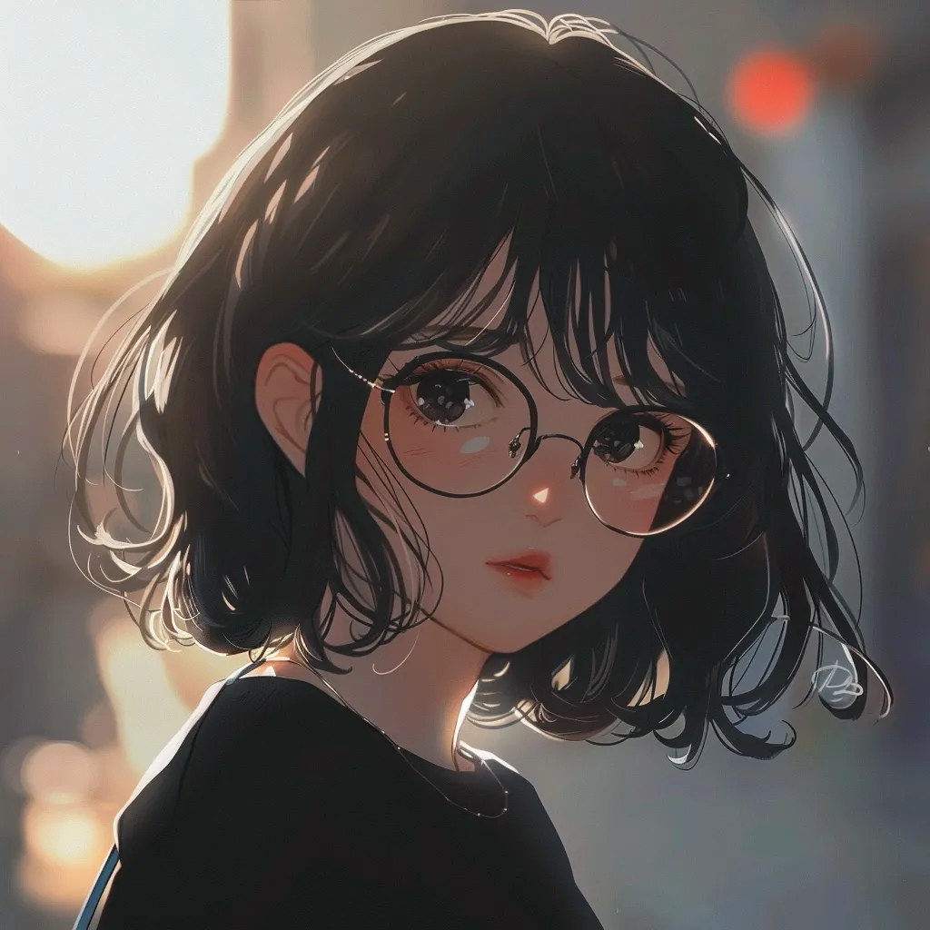 pfp anime manga glasses, study, lofi, ghibli, girl