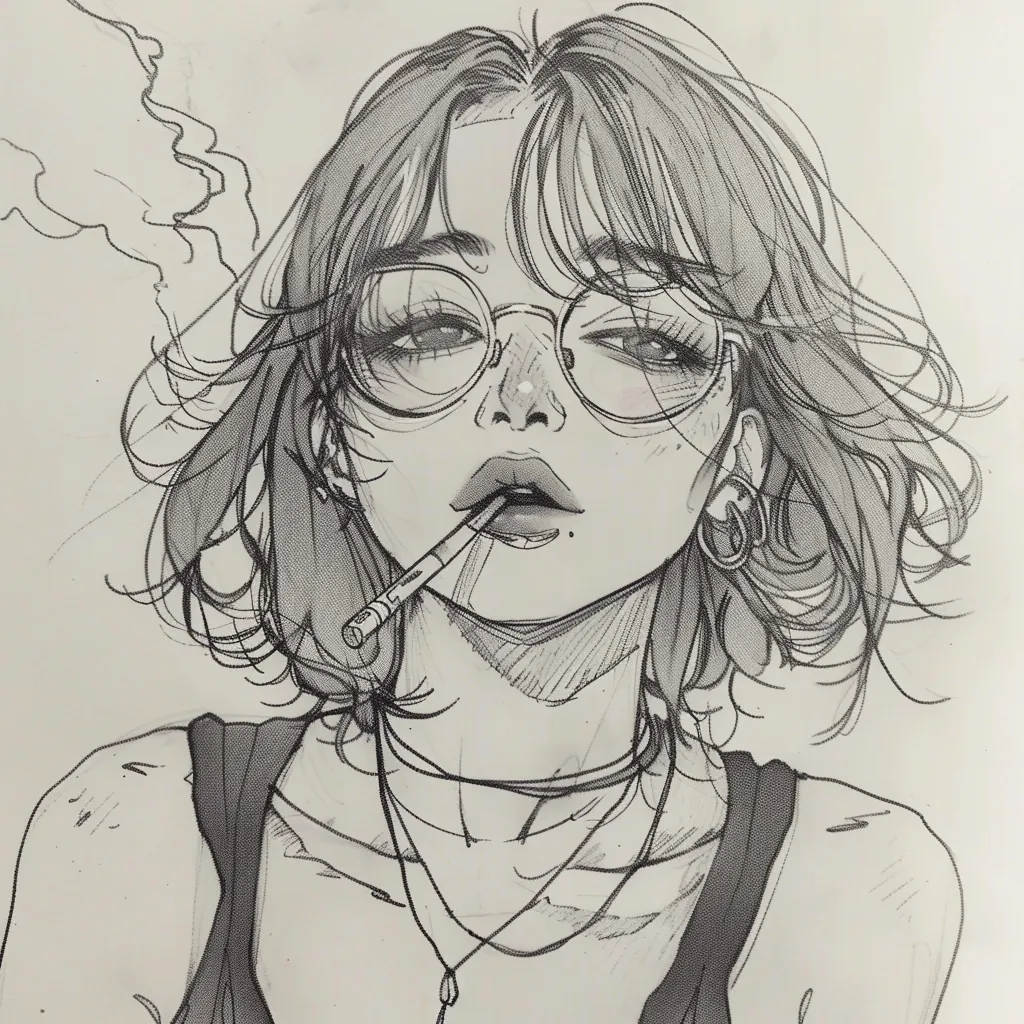 aesthetic anime drawings pinterest smoking, glasses, girl, drawing, study