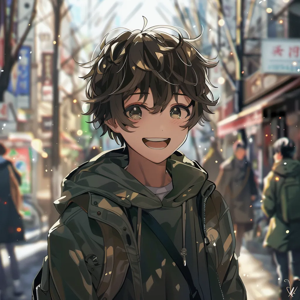 happy anime pfp bungou, winter, anime, tokyo, hoodie