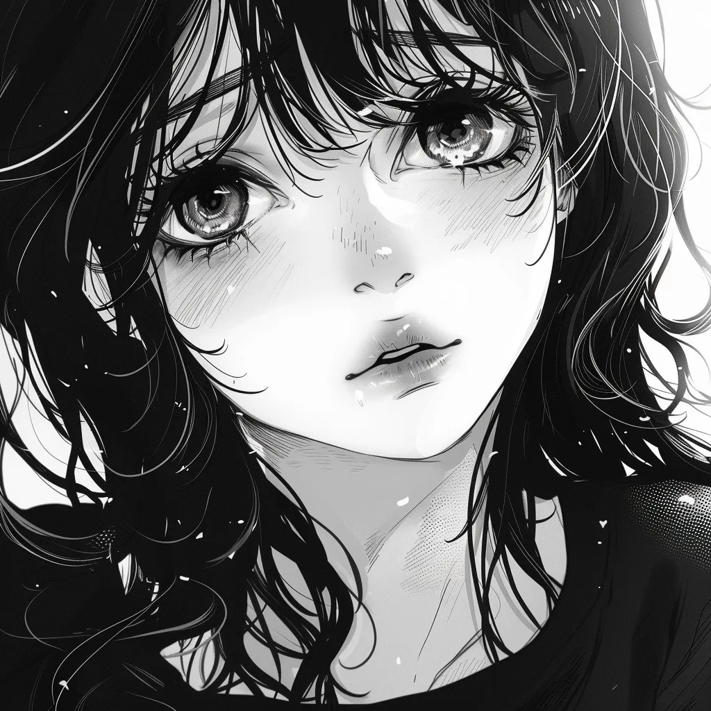 sad anime black and white pfp