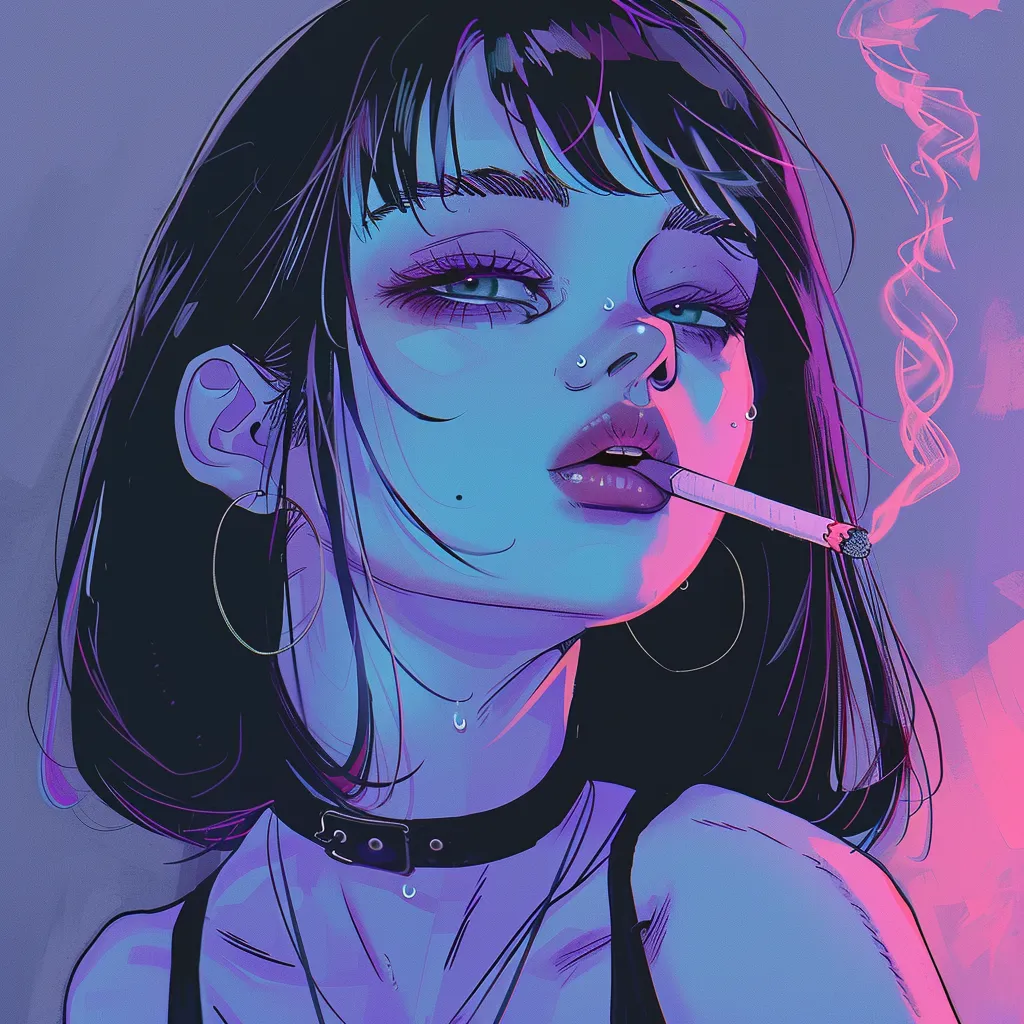 smoking anime pfp smoking, neon, violet, grunge, pastel