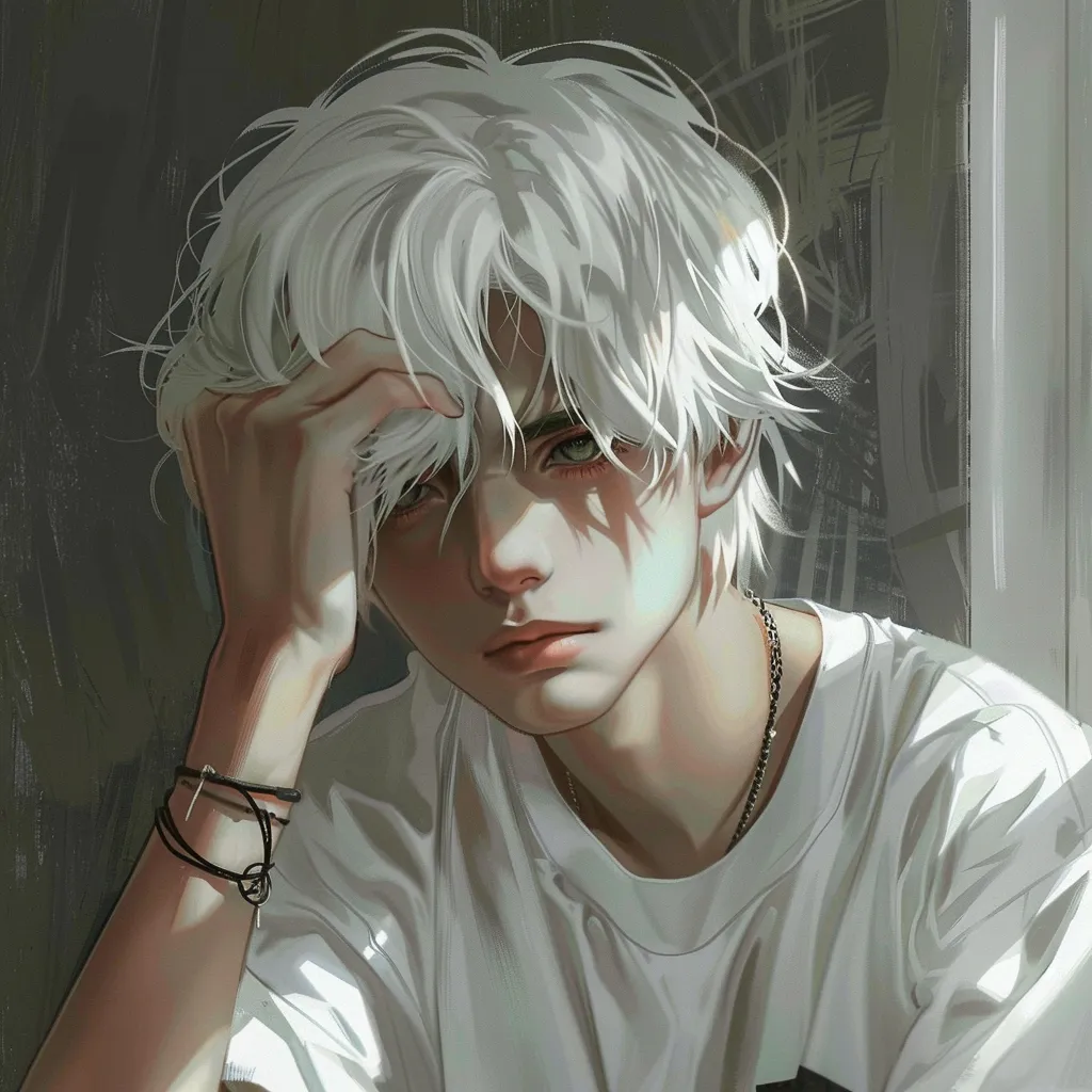 white hair anime pfp boy