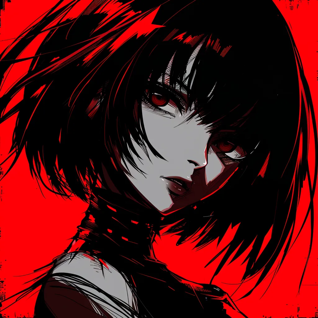 red anime pfp  himiko, kuromi, uta, junji, dark