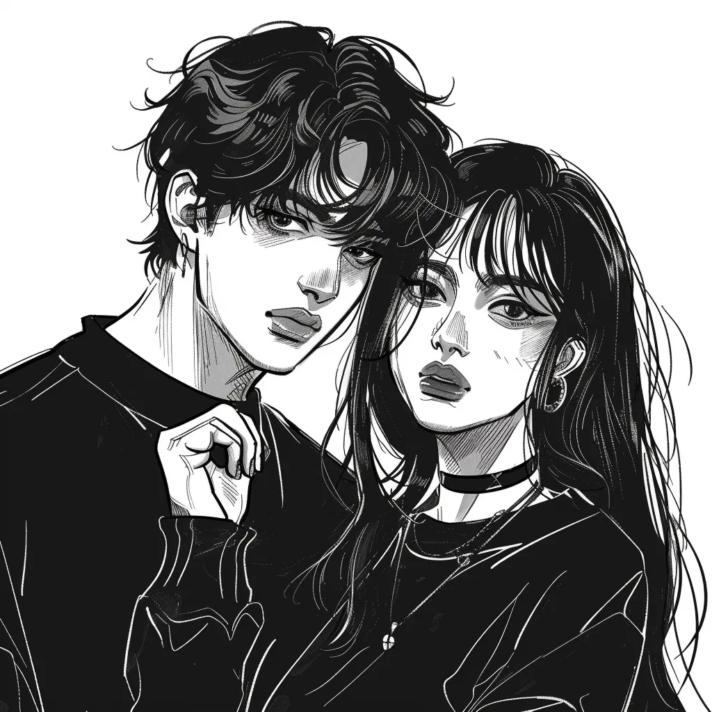 black and white anime pfp couple