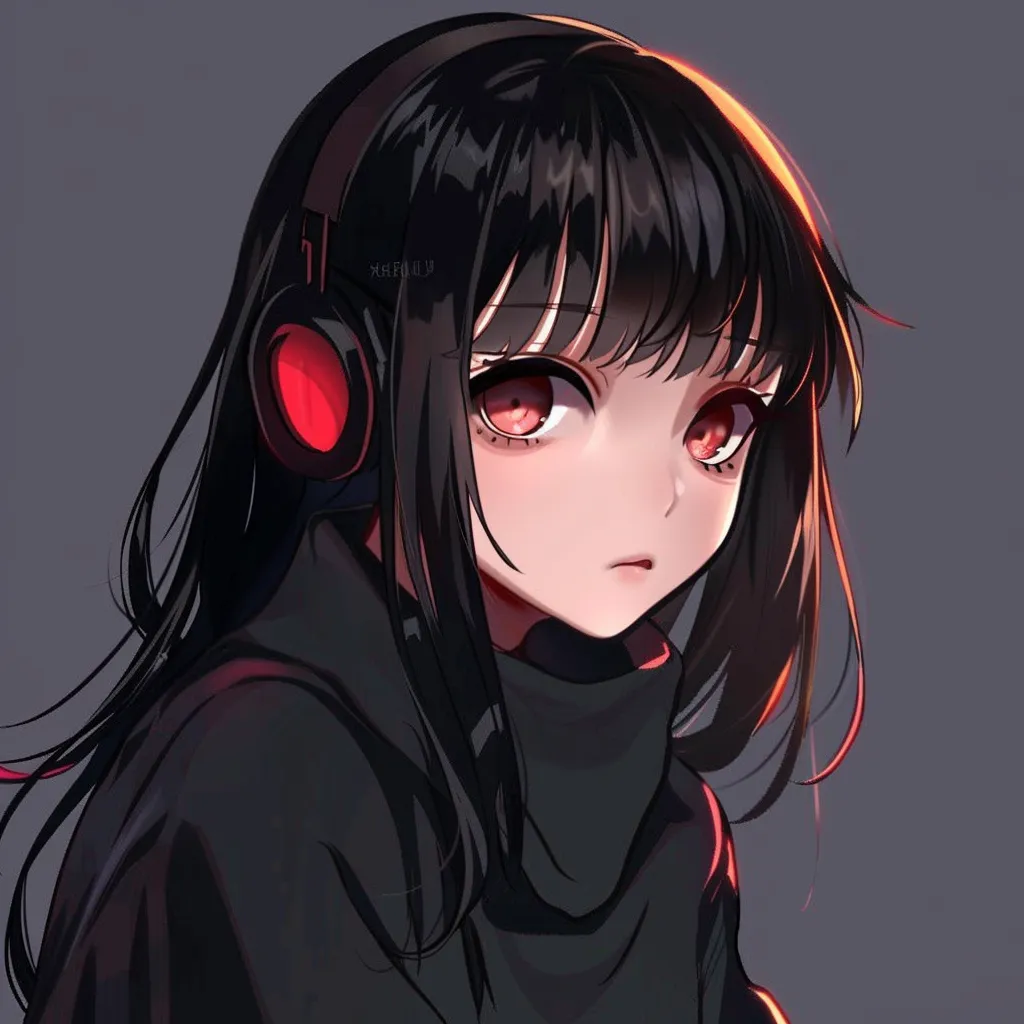 animated anime pfp kuromi, nezuko, nico, hoodie, headphones