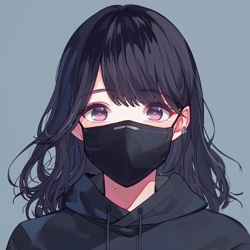 anime pfp with mask mask, hoodie, bungou, unknown, nobara