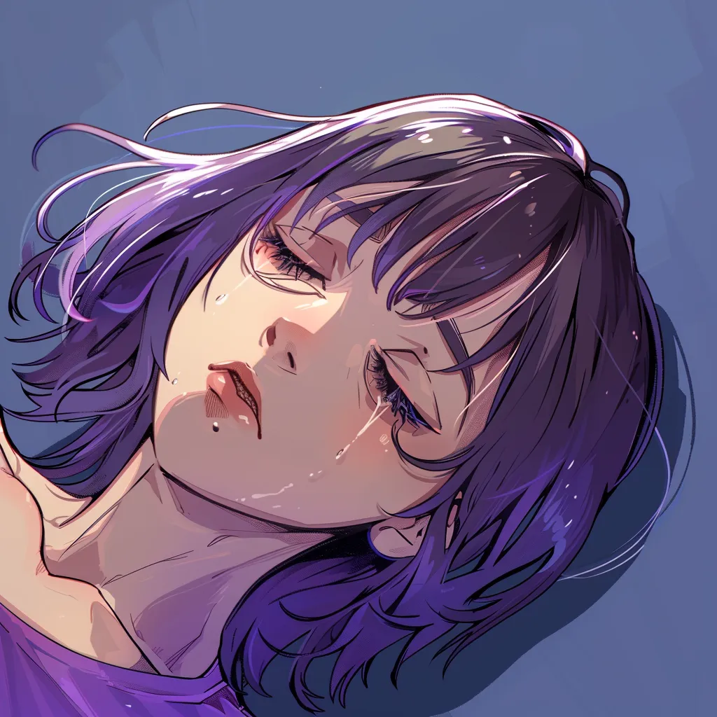 tired anime pfp violet, tired, tear, omori, purple