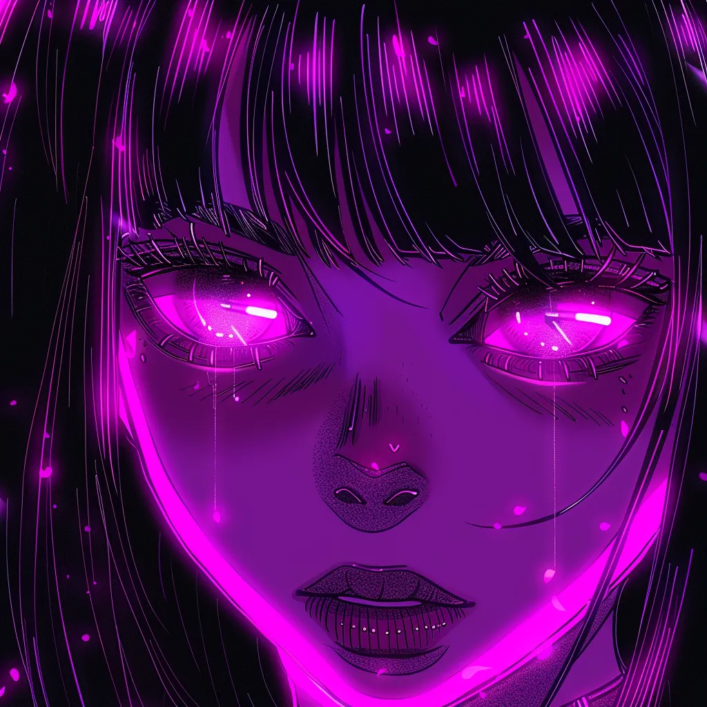 neon anime pfp purple, violet, neon, omori, tear