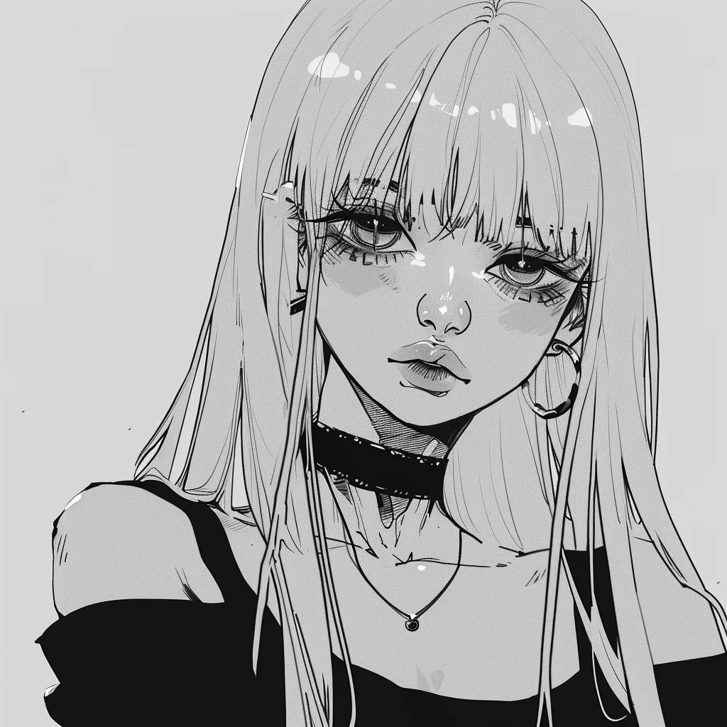 pfp anime girl black and white