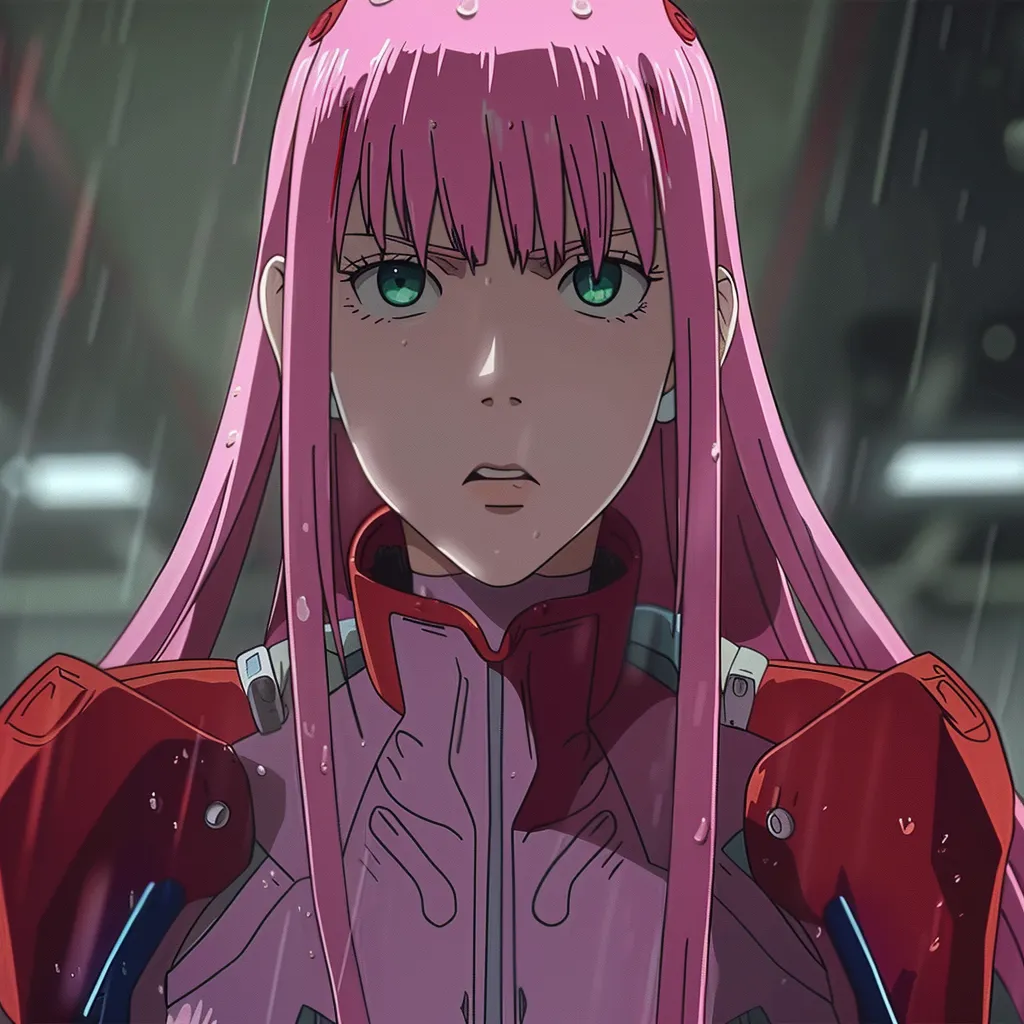 zero two anime pfp luka, sakura, rain, pink