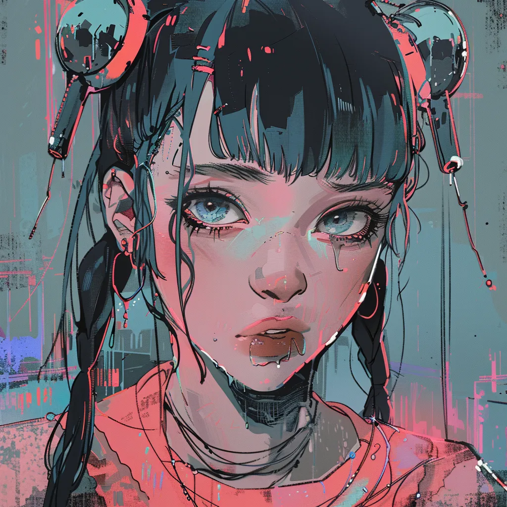 weirdcore anime pfp neon, grunge, nico, rain, stray