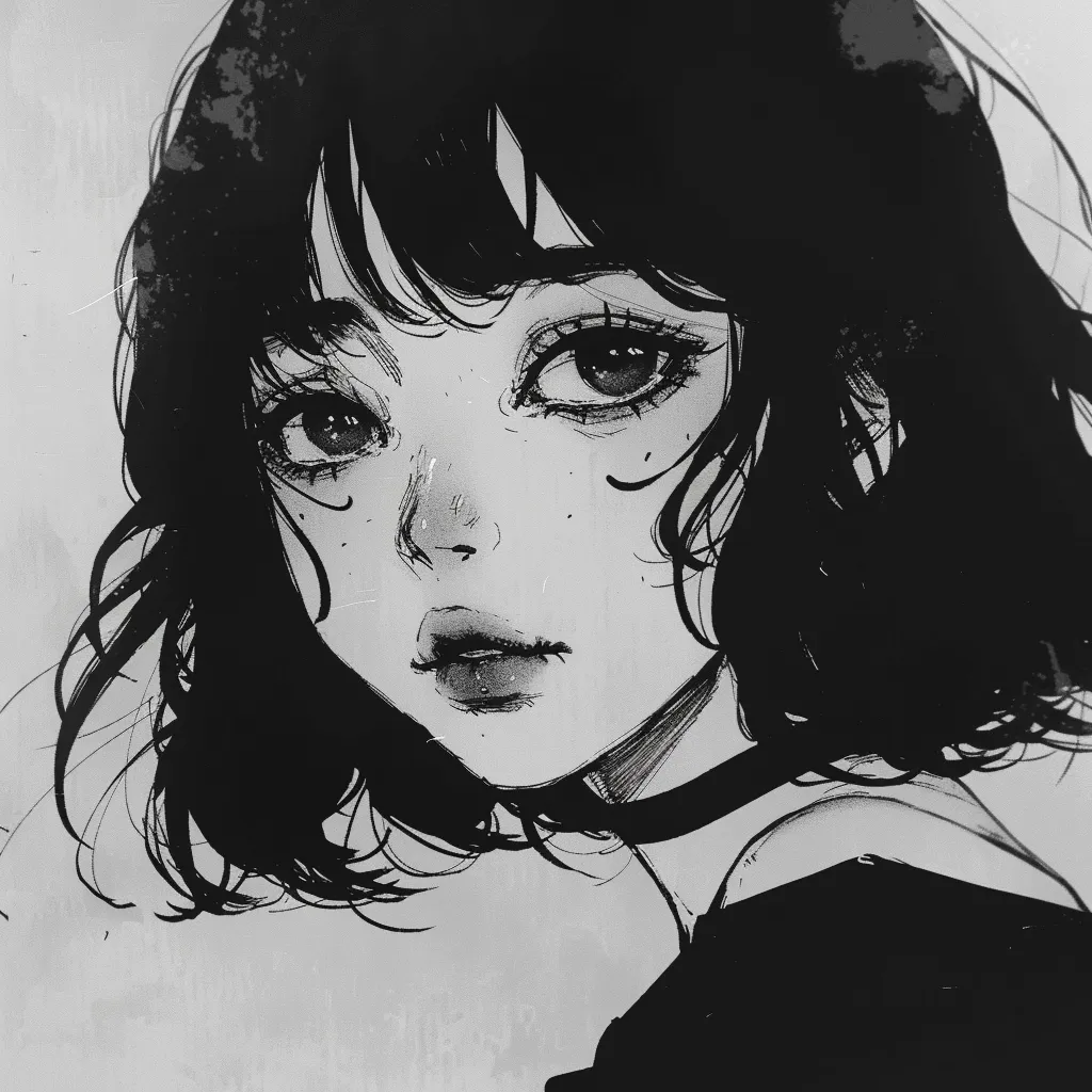 anime girl pfp black and white aesthetic