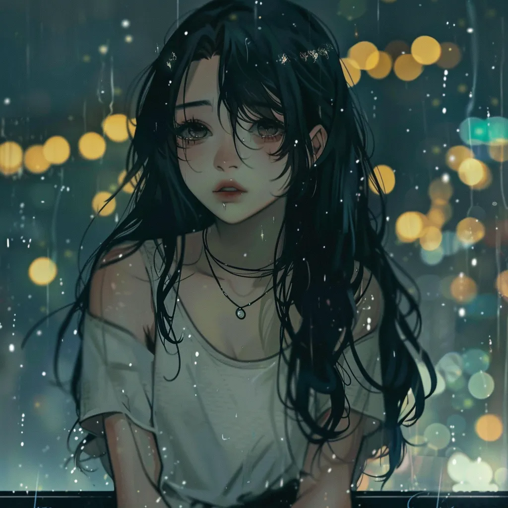 aesthetic anime drawings pinterest rain, lofi, lonely, unknown, tear