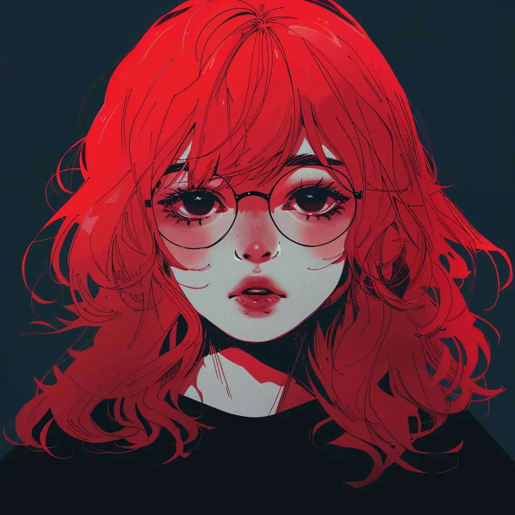 red anime pfp  glasses, study, girl, zepeto