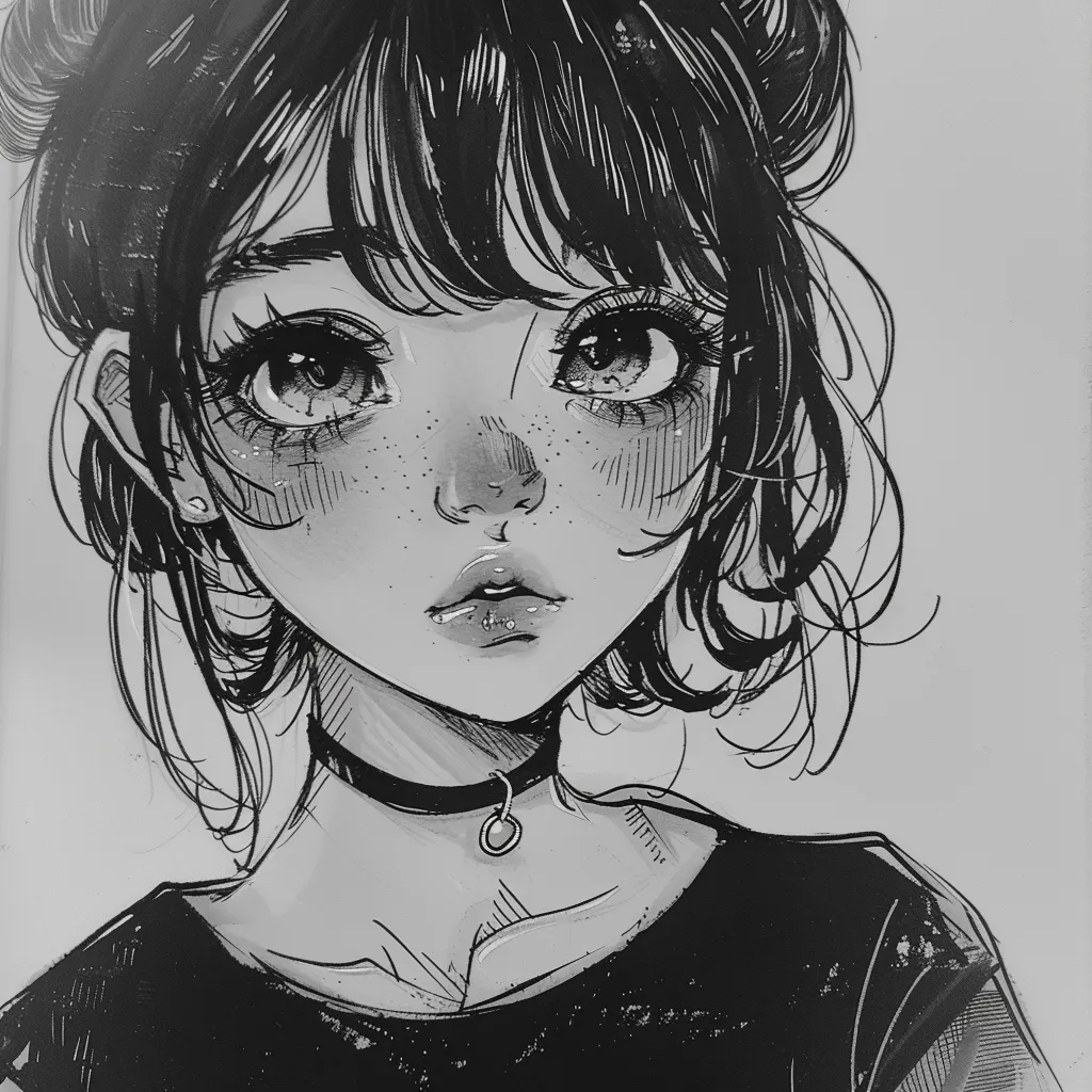 cute aesthetic anime girl pfp black and white