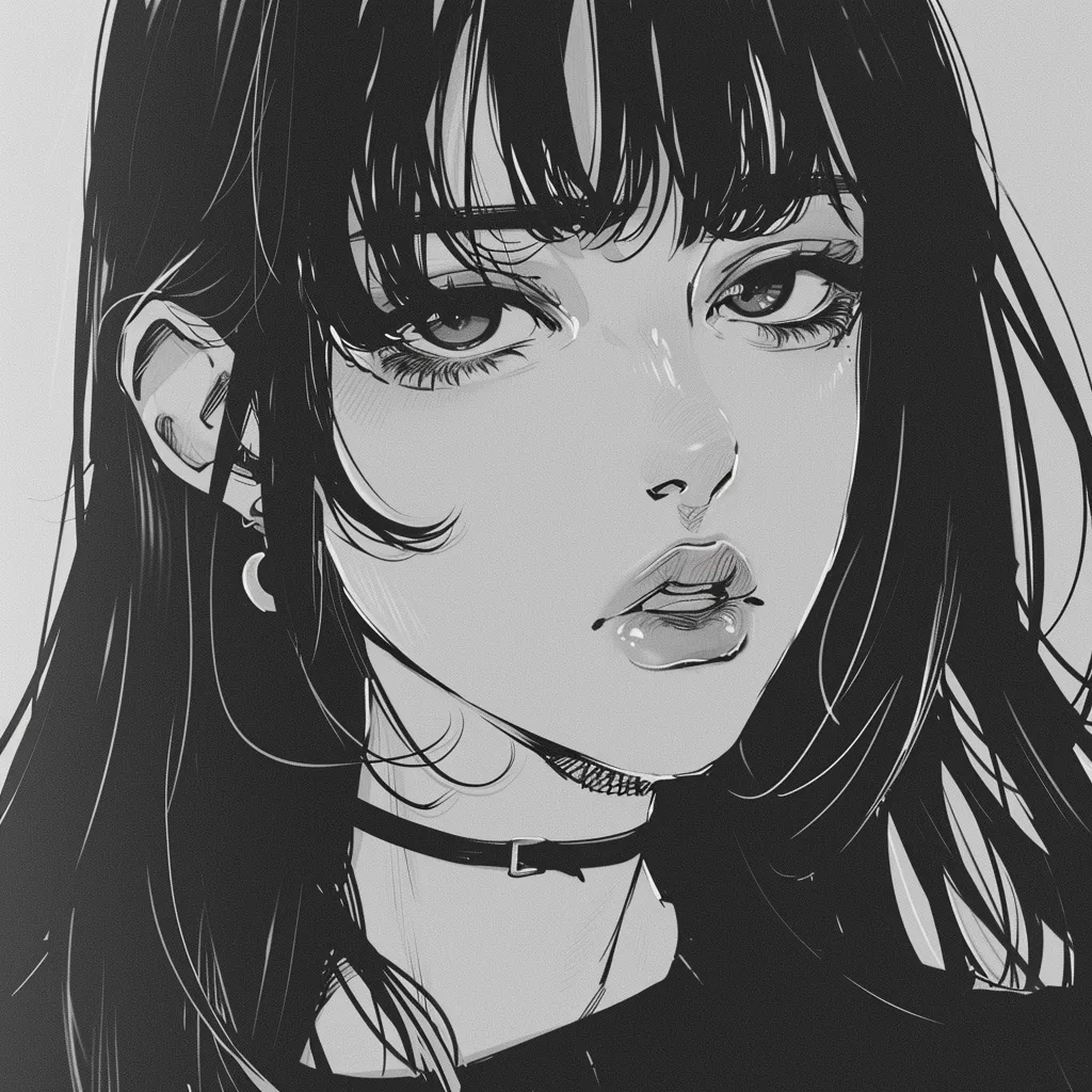 black and white anime pfp girl aesthetic