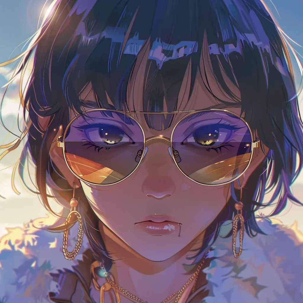 anime pfp with glasses sunglasses, glasses, elizabeth, violet, prince