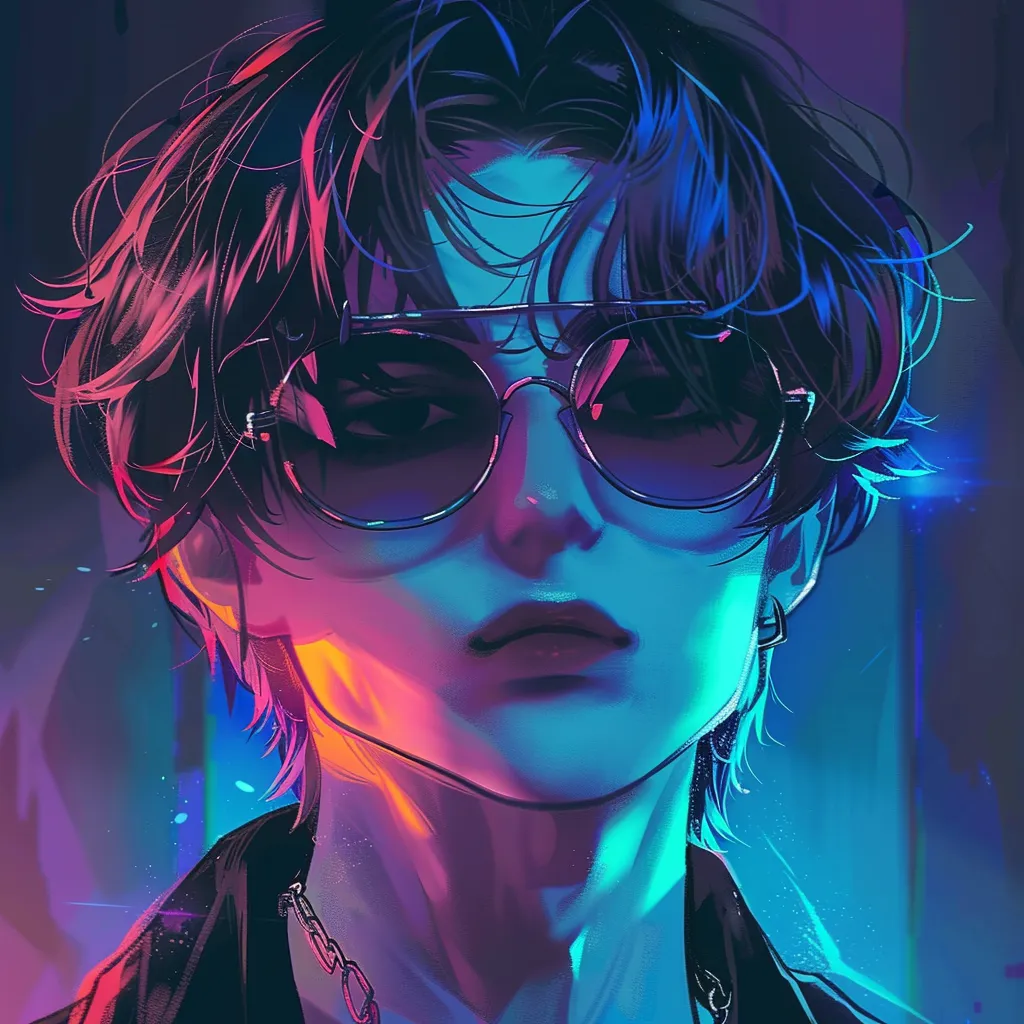 tiktok pfp anime sunglasses, neon, jjk, hanni, coolest