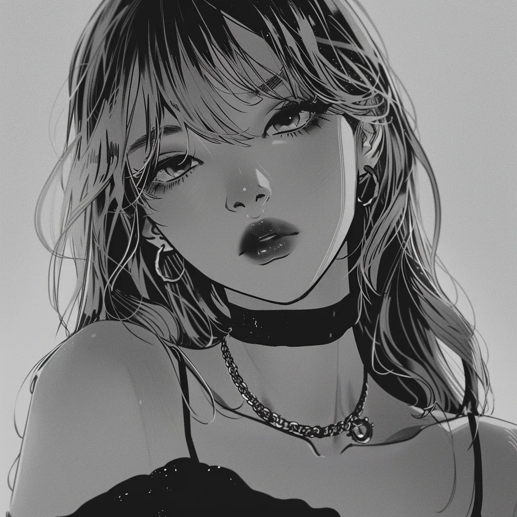aesthetic black and white anime pfp girl
