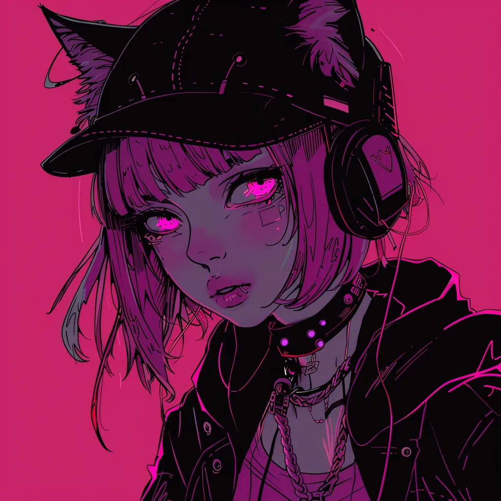 weirdcore anime pfp himiko, neon, kitty, stray, pink