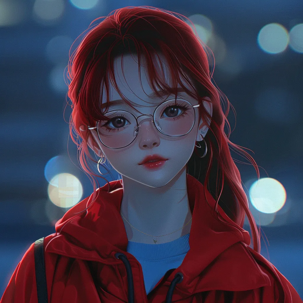 red anime pfp  zepeto, study, glasses, xiao, girl