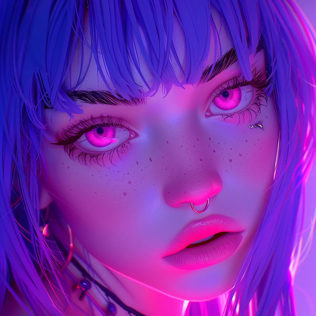 insane anime pfp neon, violet, luka, aesthetic, eyes